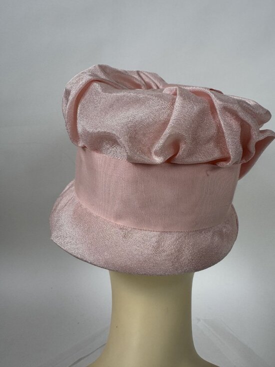 Vintage Pink Satin Womens Hat With Ruched Crown & Ribbon Accent main image 12